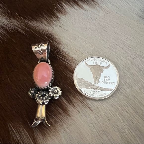 ❤️ Queen Pink Conch Navajo Style 925 Squash Blossom Pendant 1.71”L - 8mm Bail - Picture 6 of 13